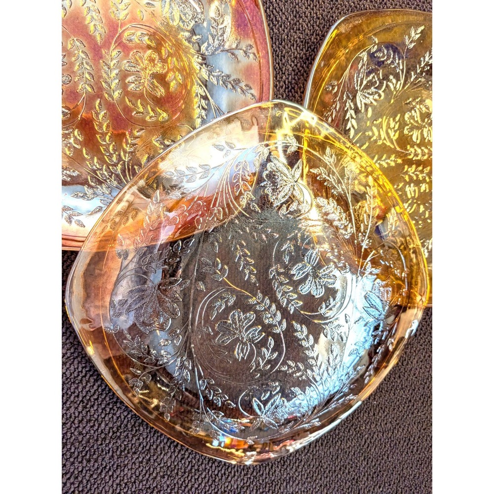 Vintage Indiana Glass Harvest Amber Carnival Glass Plates Set of 3
